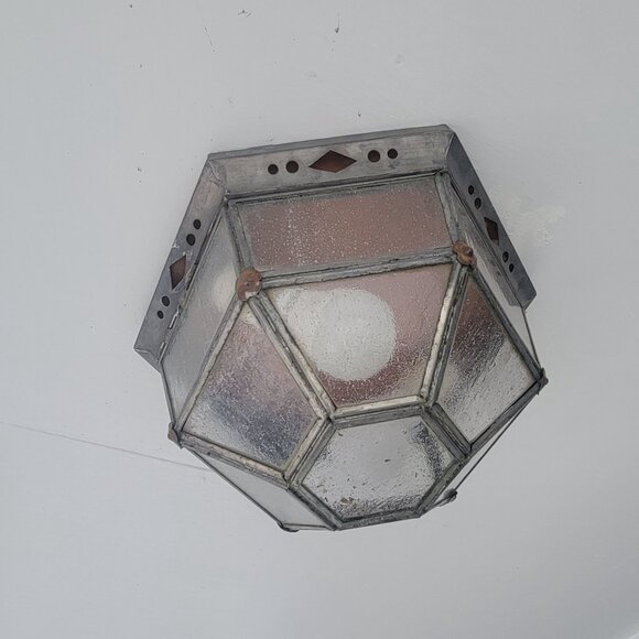 Vintage Hexagonal Metal Glass Outdoor Ceiling Light Fixture By Thom Clinefelter - Picture 14 of 14